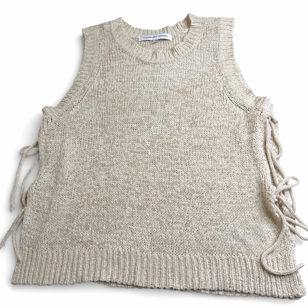 Cupcakes & Cashmere Cream Knit Sleeveless Side Tie Top Boho Womens M